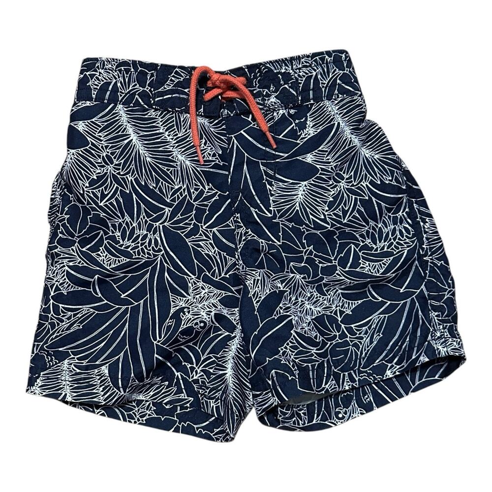 JANIE AND JACK Palm Leaves Swim Trunks Shorts Boys Size 6-12 Months Navy Blue‎